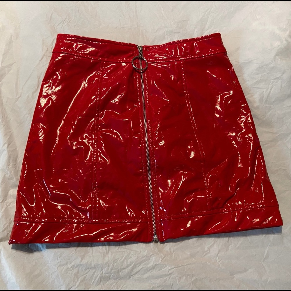 Red leather skirt